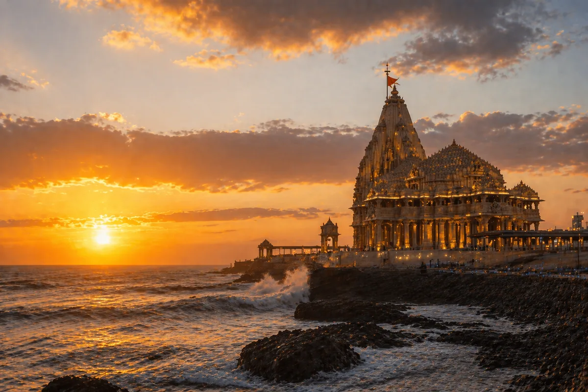 Somnath Temple at sunset, Gujarat